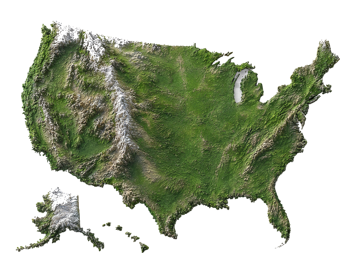 United States 3D relief map